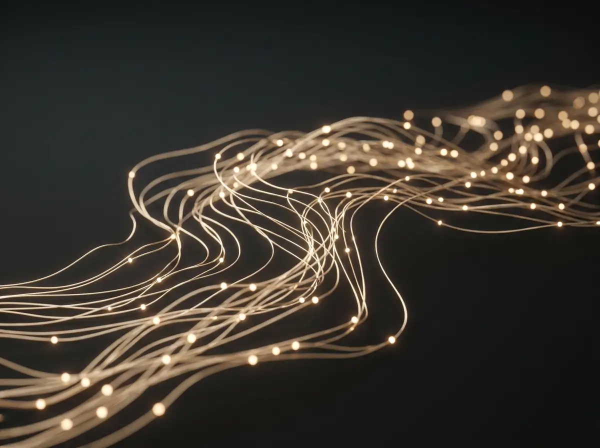 Abstract golden network of connected automation nodes on dark background
