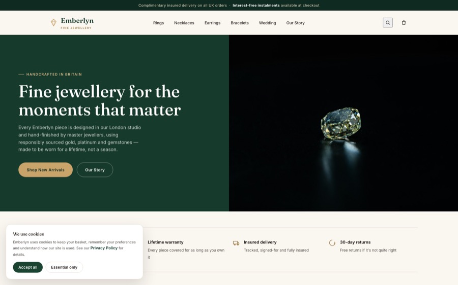 Emberlyn — Fine Jewellery website homepage