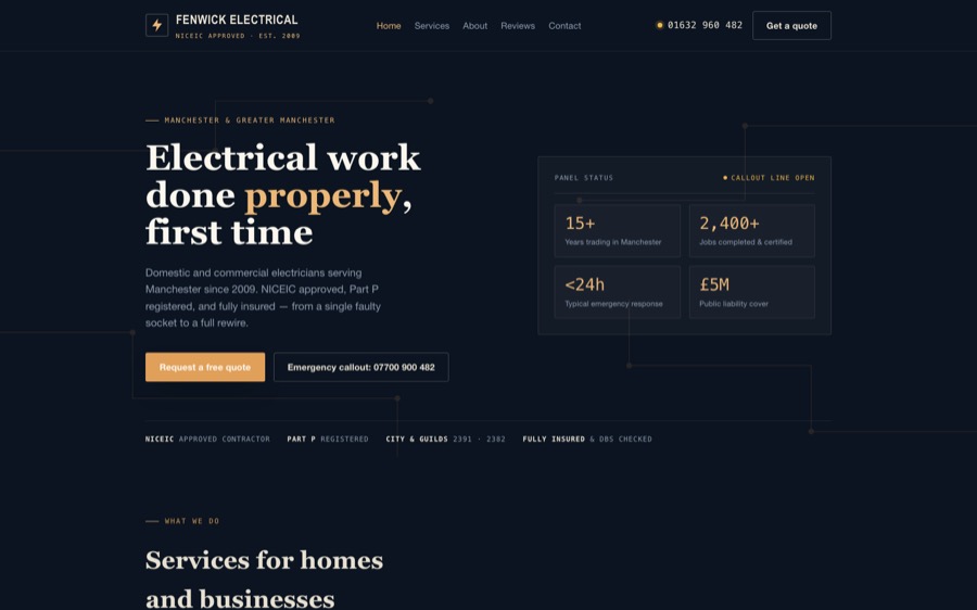 Fenwick Electrical website homepage