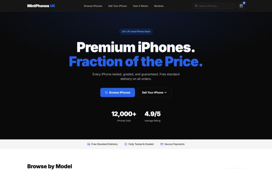 MintPhones UK website homepage